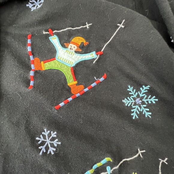 Michael Simon‎ Cardigan Womens Black Embroidered Winter Skiing Snowflake Sweater - Picture 8 of 8